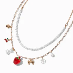 Claire's Colliers-Collier multi-rangs perle d'imitation fruits rouges
