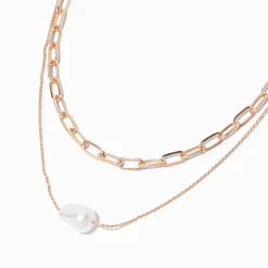 Claire's Colliers-Collier multi-rangs perle d'imitation couleur dorée