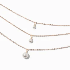 Claire's Colliers-Collier multi-rangs perle d'imitation rose tendre couleur doré rose