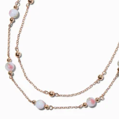 Claire's Colliers-Collier multi-rangs perlé rose couleur dorée