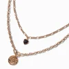 Claire's Colliers-Collier multi-rangs superposés cœur noir et pièce lion couleur dorée