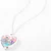 Claire's Colliers-Collier à pendentif avec médaillon cœur et papillon arc-en-ciel couleur argentée