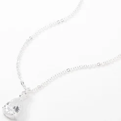Claire's Pendantes|Clous D'oreilles-Collier à pendentif avec strass solitaire en forme de goutte en zircon cubique d'imitation couleur argentée