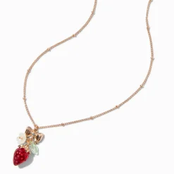 Claire's Colliers-Collier à pendentif breloque fraise couleur dorée