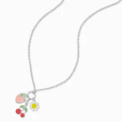 Claire's Colliers-Collier à pendentif breloque fraise, fleur et cerise