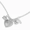 Claire's Colliers-Collier à pendentif à breloques en grappe cœur et marguerite couleur argentée