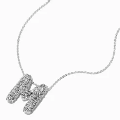 Claire's Colliers-Collier à pendentif à bulles et initiale pavé couleur argentée - M