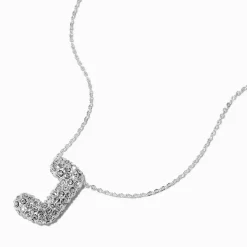 Claire's Colliers-Collier à pendentif à bulles et initiale pavé couleur argentée - J