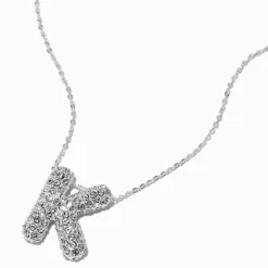 Claire's Colliers-Collier à pendentif à bulles et initiale pavé couleur argentée - K