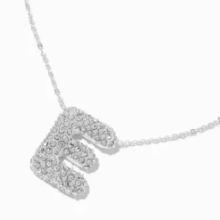Claire's Colliers-Collier à pendentif à bulles et initiale pavé couleur argentée - E