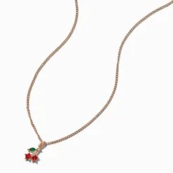 Claire's Colliers-Collier à pendentif cerise délicate strass couleur dorée