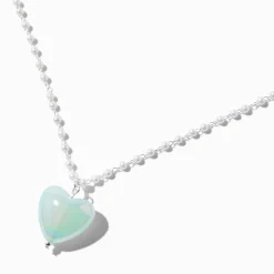 Claire's Colliers-Collier à pendentif chaîne perle d'imitation cœur iridescent