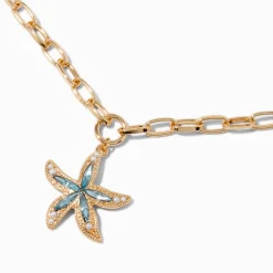 Claire's Colliers-Collier à pendentif chaînette style trombone étoile de mer décorée couleur dorée