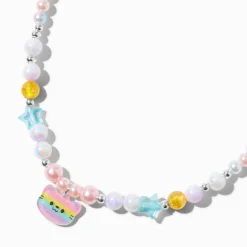 Claire's Colliers-Collier à pendentif chat arc-en-ciel perlé Claire's Club