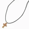 Claire's Colliers-Collier à pendentif cordelette noire croix texturée couleur dorée