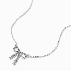Claire's Colliers-Collier à pendentif couleur argentée nœud et strass