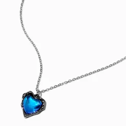 Claire's Colliers-Collier à pendentif couleur argentée cœur qui fond bleu