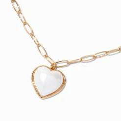 Claire's Colliers-Collier à pendentif couleur dorée cœur perle d'imitation