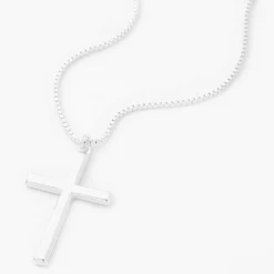 Claire's Colliers-Collier à pendentif croix couleur argentée