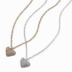 Claire's Colliers-Collier à pendentif cœur bouffant pavé en métaux mixtes