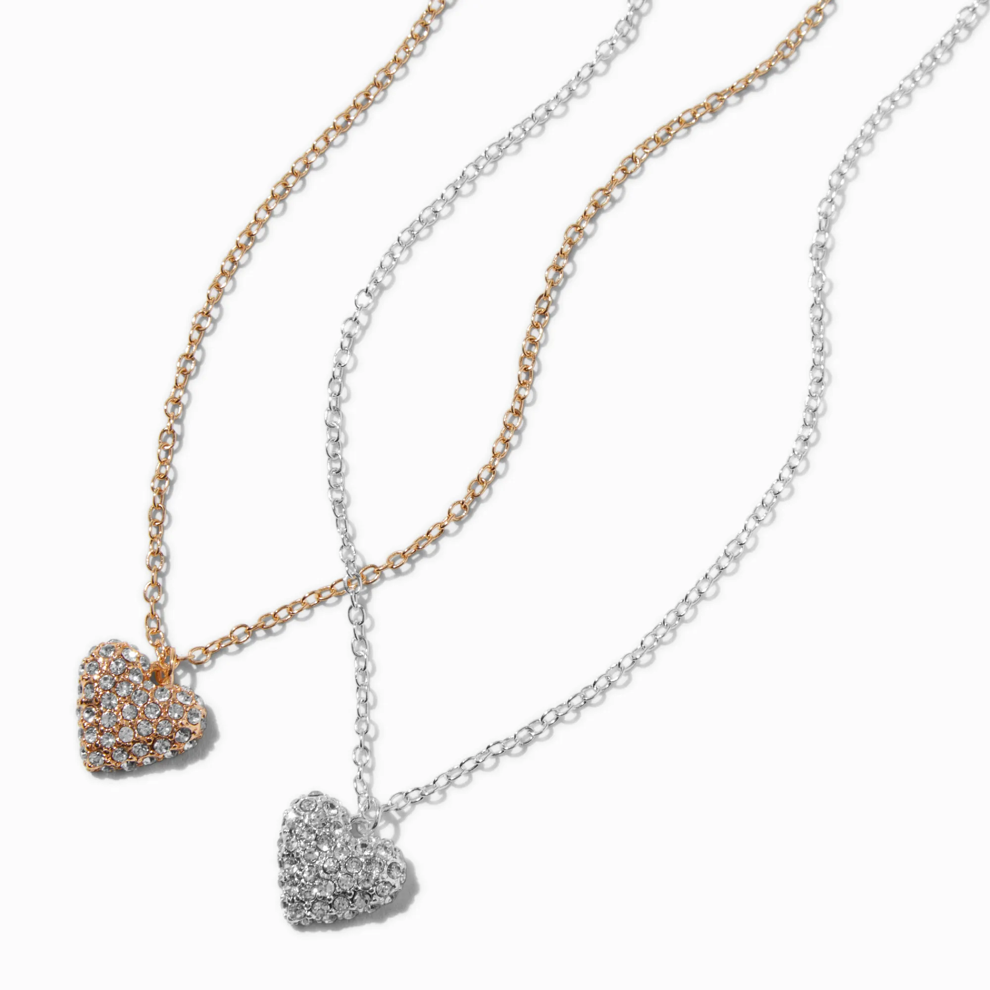 Claire's Colliers-Collier à pendentif cœur bouffant pavé en métaux mixtes
