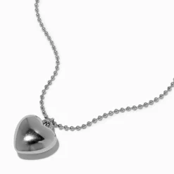 Claire's Colliers-Collier à pendentif cœur bouffant couleur argentée