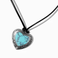 Claire's Colliers-Collier à pendentif cœur en filigrane couleur turquoise