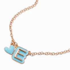 Claire's Colliers-Collier à pendentif cœur à initiale bulle bleu - E
