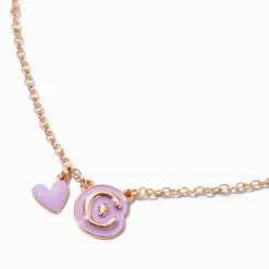 Claire's Colliers-Collier à pendentif cœur à initiale bulle violet - C