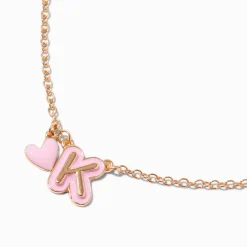 Claire's Colliers-Collier à pendentif cœur à initiale bulle rose - K
