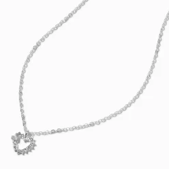 Claire's Colliers-Collier à pendentif cœur strass couleur argentée