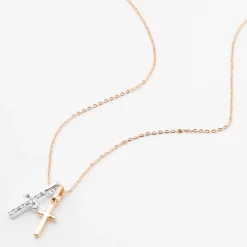 Claire's Colliers-Collier à pendentif double croix en métaux mixtes