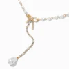 Claire's Colliers-Collier à pendentif en Y à nœud perlé en zircon cubique couleur dorée