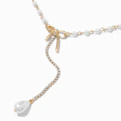 Claire's Colliers-Collier à pendentif en Y à nœud perlé en zircon cubique couleur dorée