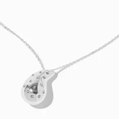 Claire's Colliers-Collier à pendentif goutte bulle incrustée de strass couleur argentée
