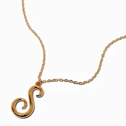 Claire's Colliers-Collier à pendentif à initiale écriture cursive couleur dorée - S