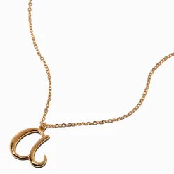 Claire's Colliers-Collier à pendentif à initiale écriture cursive couleur dorée - A