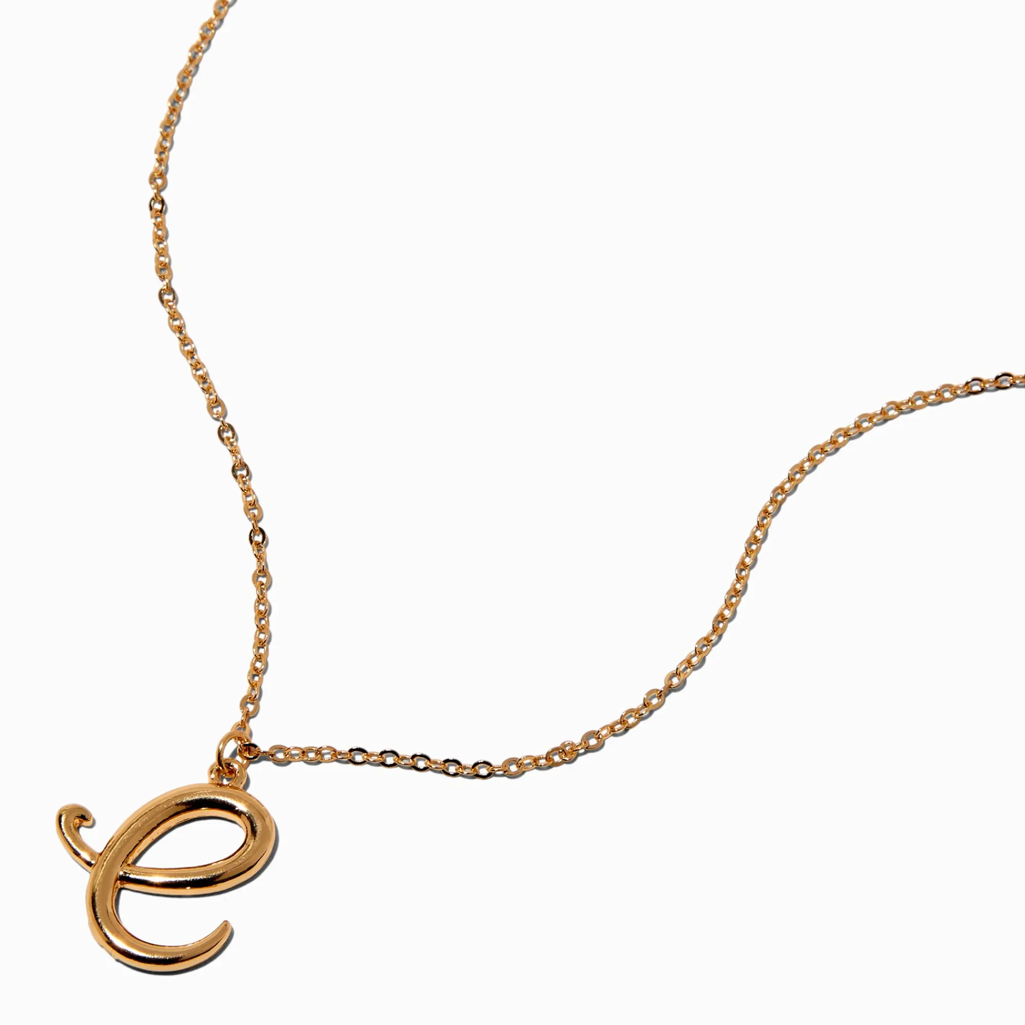 Claire's Colliers-Collier à pendentif à initiale écriture cursive couleur dorée - E