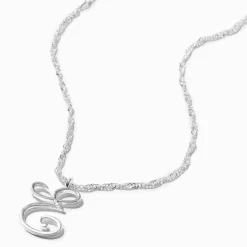 Claire's Colliers-Collier à pendentif à initiale de grande taille couleur argentée - E