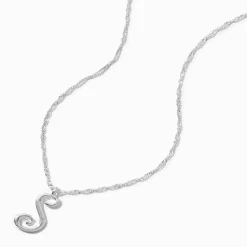 Claire's Colliers-Collier à pendentif à initiale de grande taille couleur argentée - S