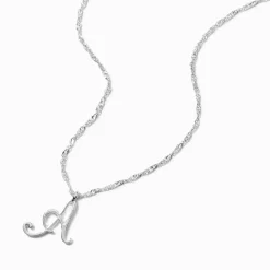 Claire's Colliers-Collier à pendentif à initiale de grande taille couleur argentée - A