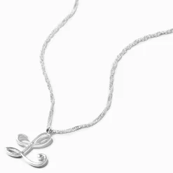 Claire's Colliers-Collier à pendentif à initiale de grande taille couleur argentée - L