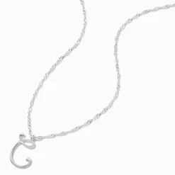 Claire's Colliers-Collier à pendentif à initiale de grande taille couleur argentée - C