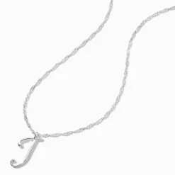 Claire's Colliers-Collier à pendentif à initiale de grande taille couleur argentée - J