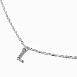 Claire's Colliers-Collier à pendentif initiale en majuscule en strass couleur argentée - L