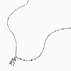 Claire's Colliers-Collier à pendentif initiale en majuscule en strass couleur argentée - E
