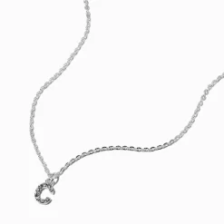 Claire's Colliers-Collier à pendentif initiale en majuscule en strass couleur argentée - C