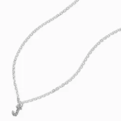 Claire's Colliers-Collier à pendentif initiale lettre majuscule strass couleur argentée - J