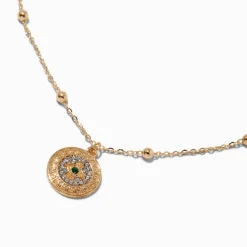 Claire's Colliers-Collier à pendentif mauvais œil rond pavé couleur dorée