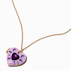 Claire's Colliers-Collier à pendentif médaillon cœur mosaïque violet qui change de couleur en réaction aux UV